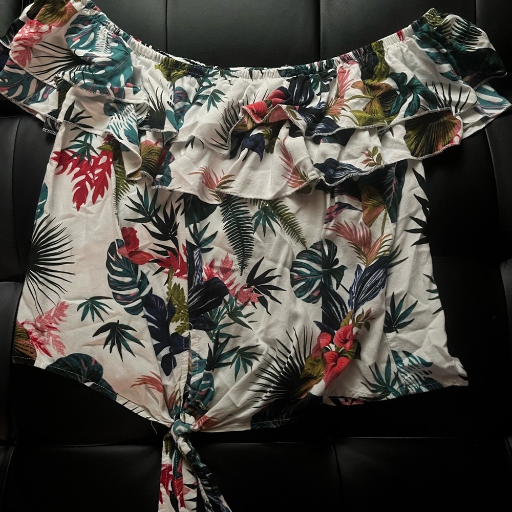 Tropical Print Off-Shoulder Blouse
